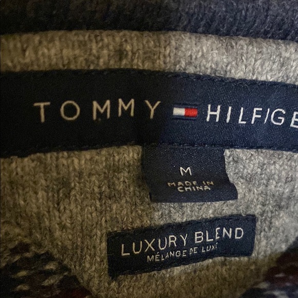 Tommy Hilfiger Gray and Blue Patterned quarter zip Sweater size medium women’s - Picture 5 of 7